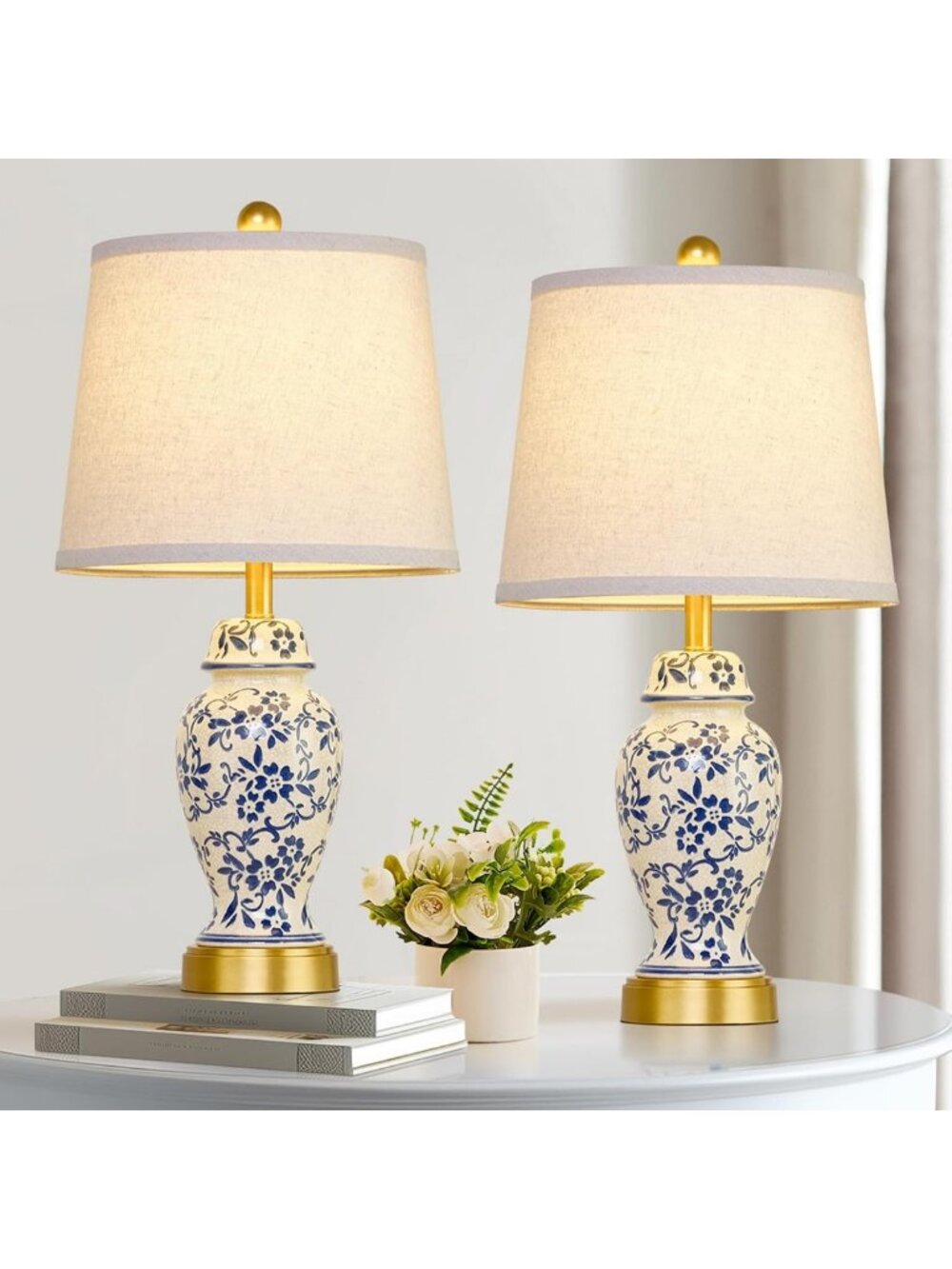 Elegant Chinoiserie Ceramic Table Lamps Set of 2 for Bedroom or Living Room